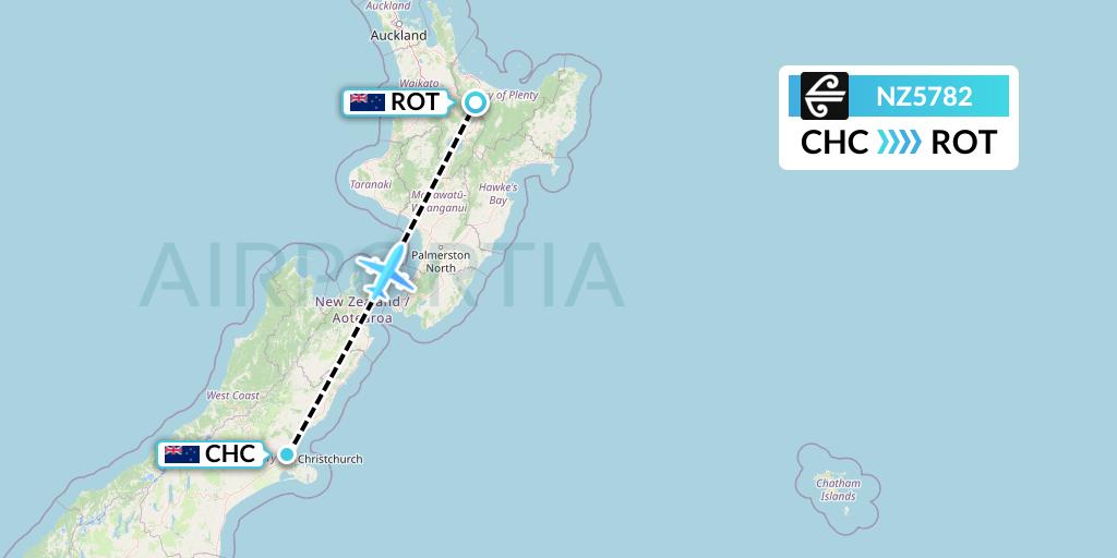 NZ5782 Air New Zealand Flight Map: Christchurch to Rotorua
