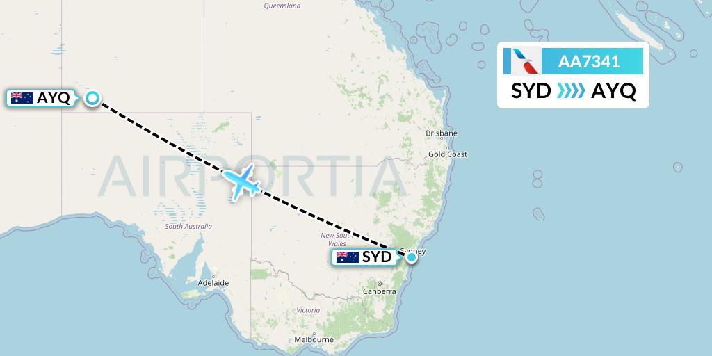 AA7341 American Airlines Flight Map: Sydney to Ayers Rock