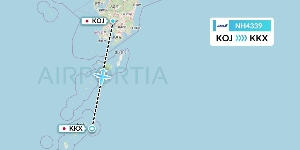 NH4339 All Nippon Airways Flight Map: Kagoshima to Japan