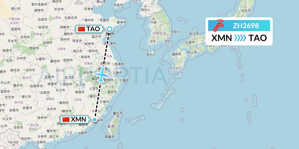 ZH2698 Shenzhen Airlines Flight Map: Xiamen to Qingdao