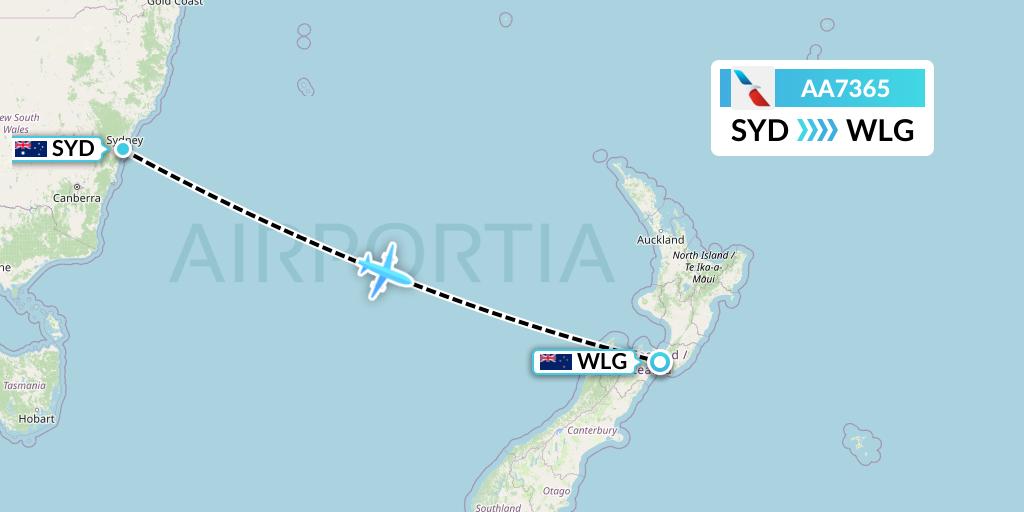 AA7365 American Airlines Flight Map: Sydney to Wellington
