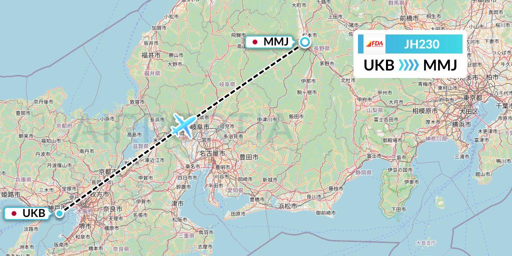 JH230 Fuji Dream Airlines Flight Map: Kobe to Matsumoto