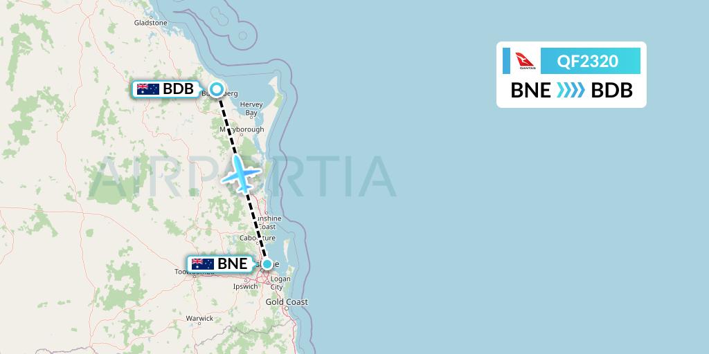 QF2320 Qantas Flight Map: Brisbane to Bundaberg
