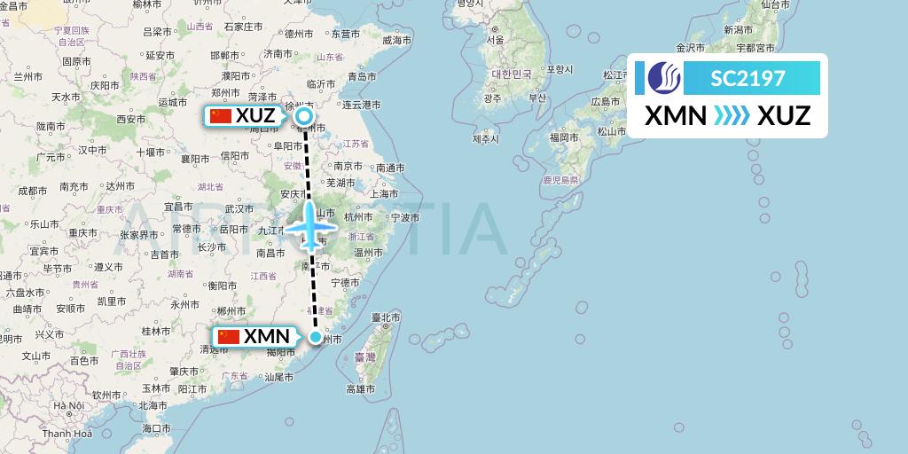 SC2197 Shandong Airlines Flight Map: Xiamen to Xuzhou