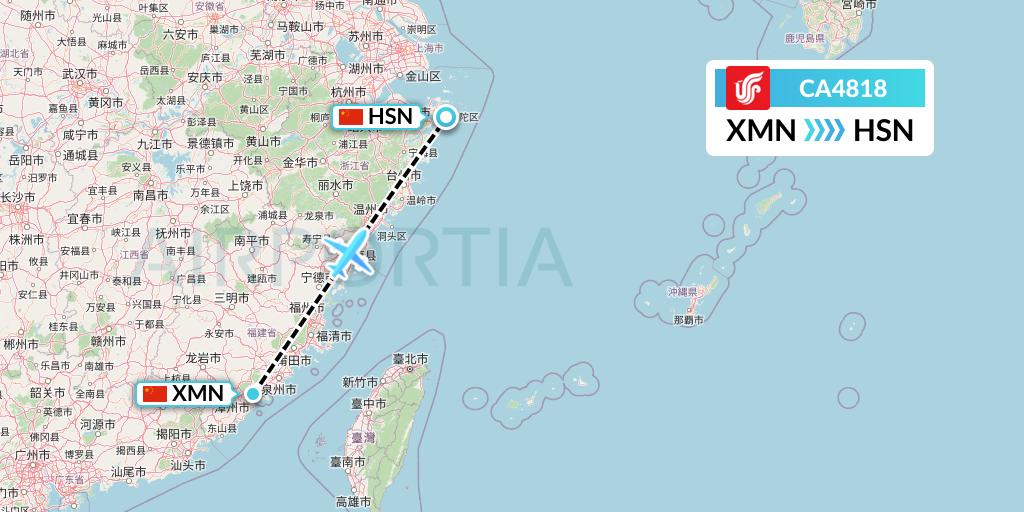 CA4818 Air China Flight Map: Xiamen to Zhoushan