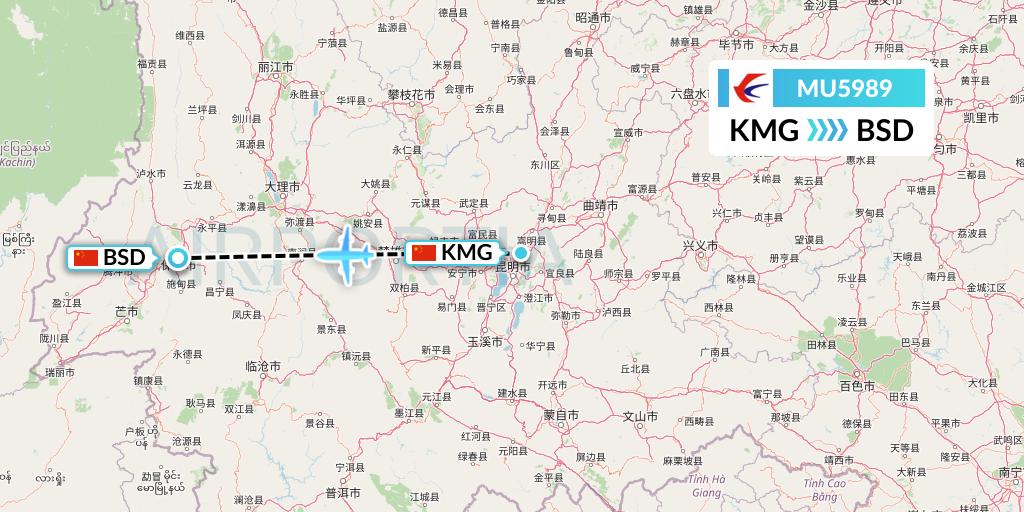 MU5989 China Eastern Airlines Flight Map: Kunming to Baoshan