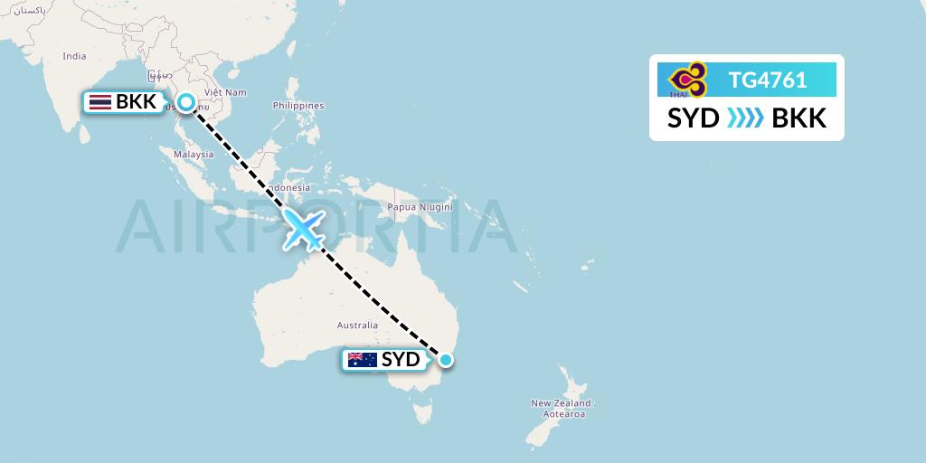 TG4761 Thai Airways Flight Map: Sydney to Bangkok