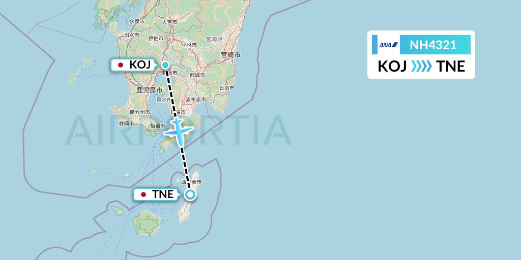 NH4321 All Nippon Airways Flight Map: Kagoshima to Japan