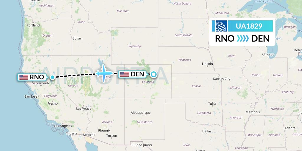 UA1829 United Airlines Flight Map: Reno to Denver