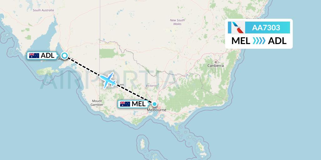 AA7303 American Airlines Flight Map: Melbourne to Adelaide