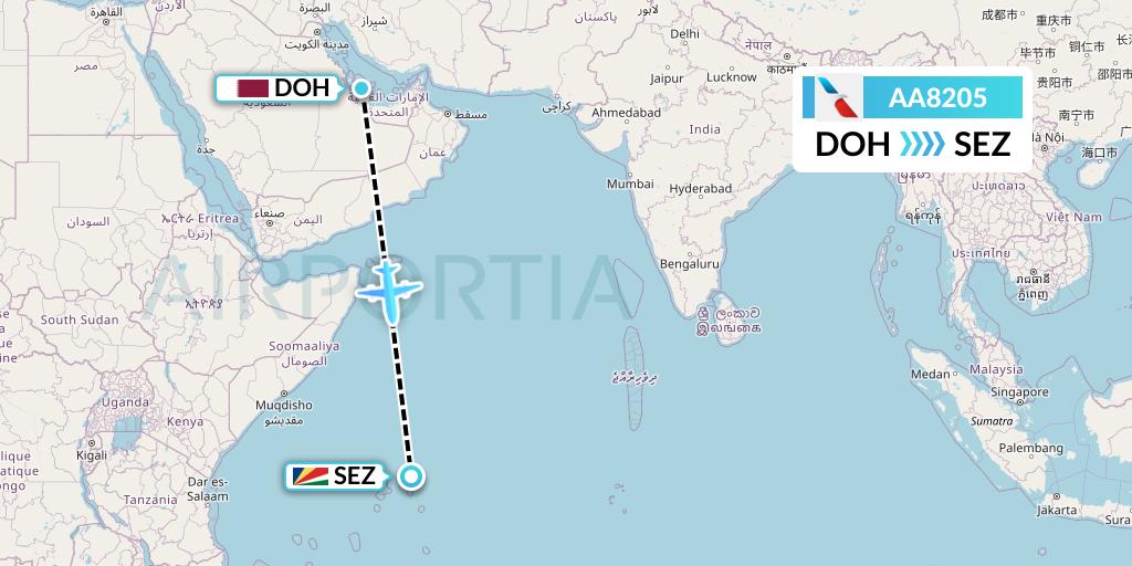 AA8205 American Airlines Flight Map: Doha to Victoria
