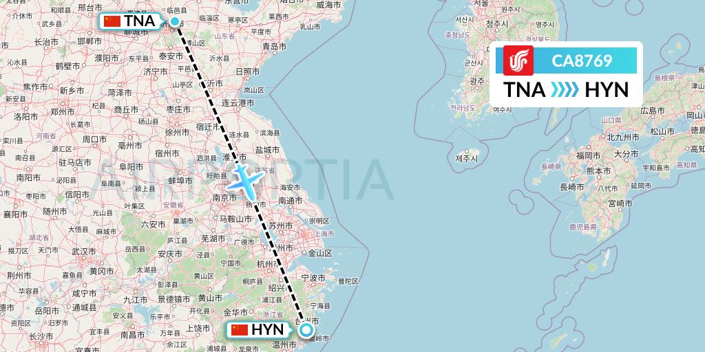 CA8769 Air China Flight Map: Jinan to Huangyan