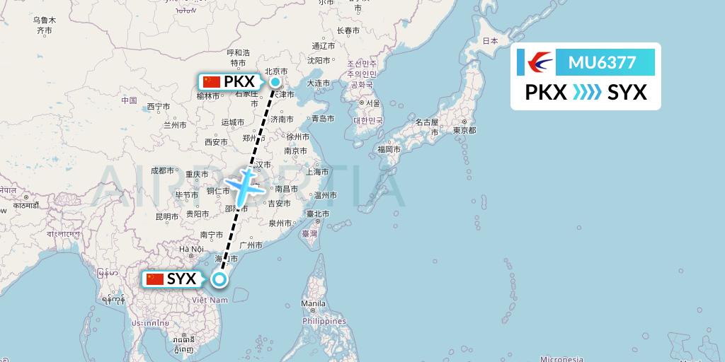 MU6377 China Eastern Airlines Flight Map: Beijing to Sanya