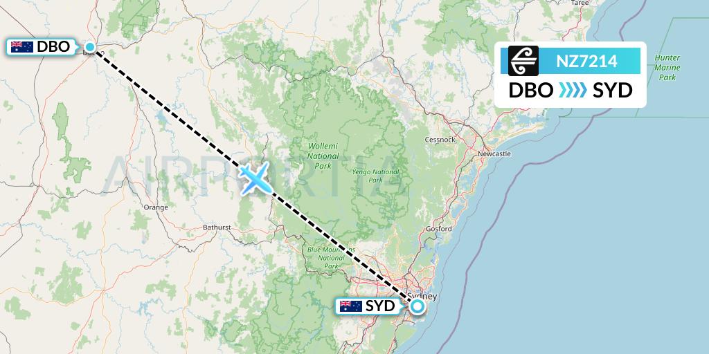 NZ7214 Air New Zealand Flight Map: Dubbo to Sydney