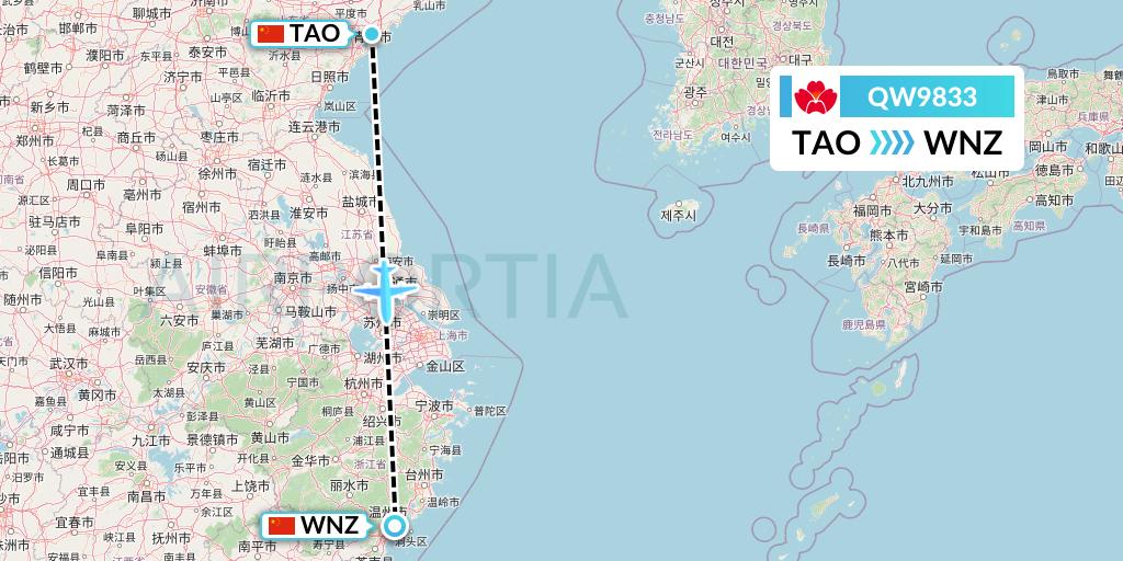QW9833 Qingdao Airlines Flight Map: Qingdao to Wenzhou