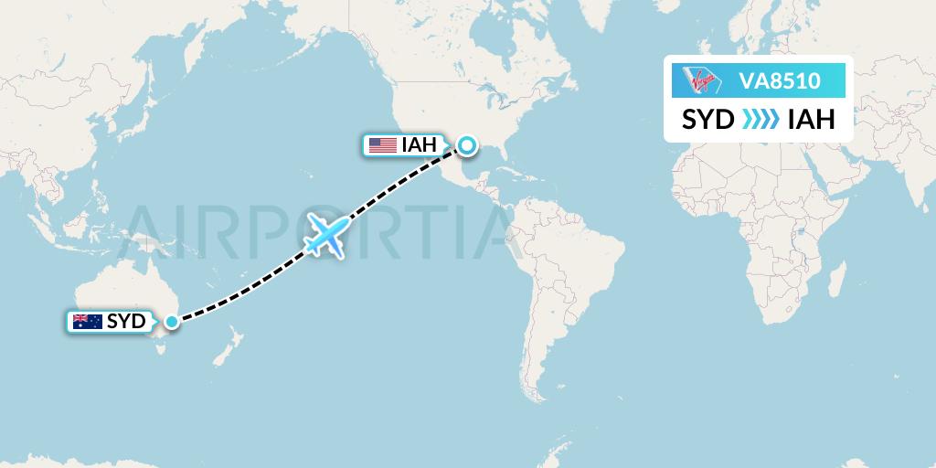 VA8510 Virgin Australia Flight Map: Sydney to Houston