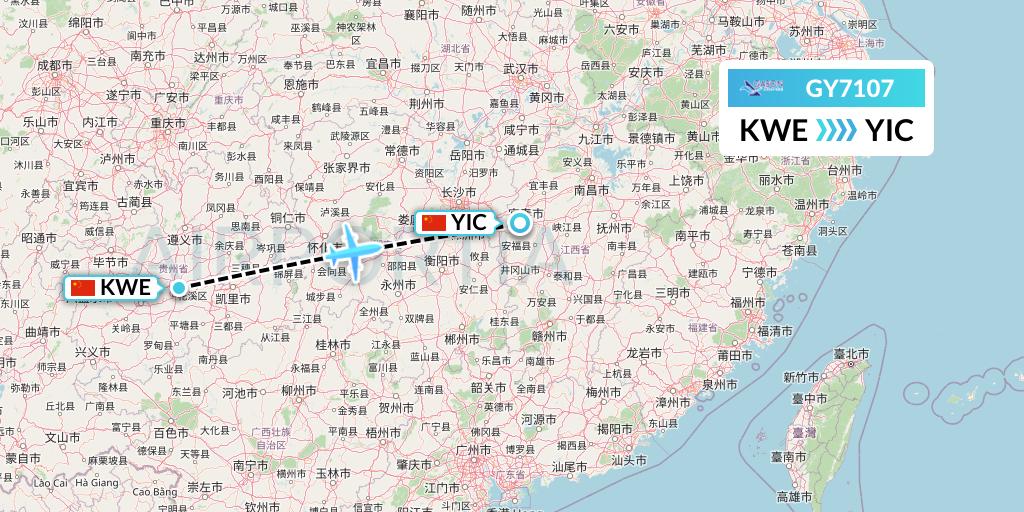 GY7107 Colorful GuiZhou Airlines Flight Map: Guiyang to Yichun