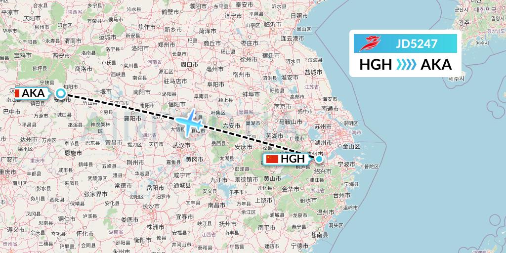 JD5247 Capital Airlines Flight Map: Hangzhou to Ankang