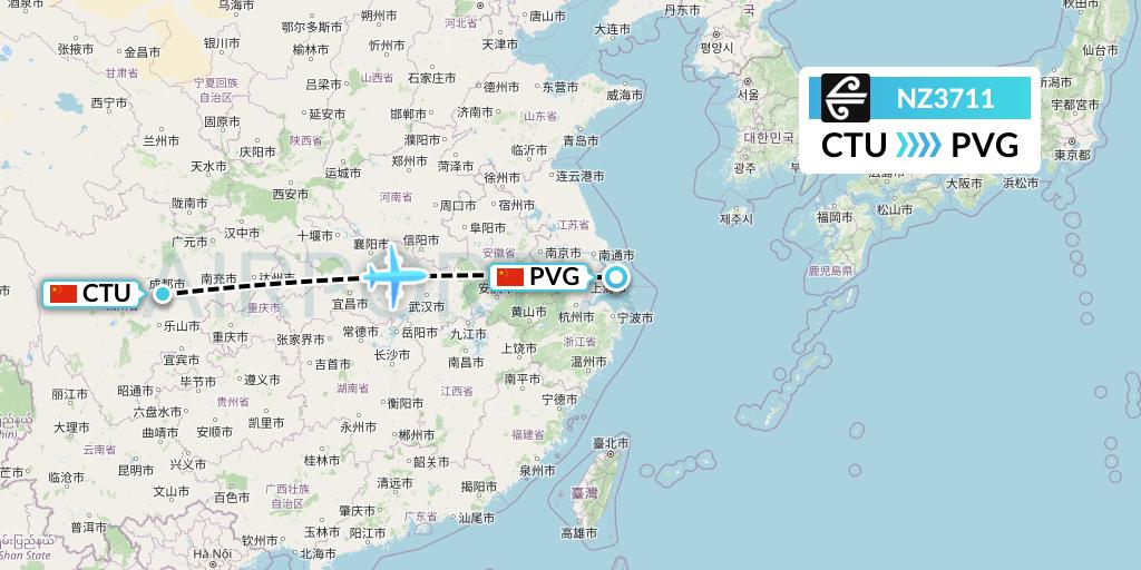 NZ3711 Air New Zealand Flight Map: Chengdu to Shanghai