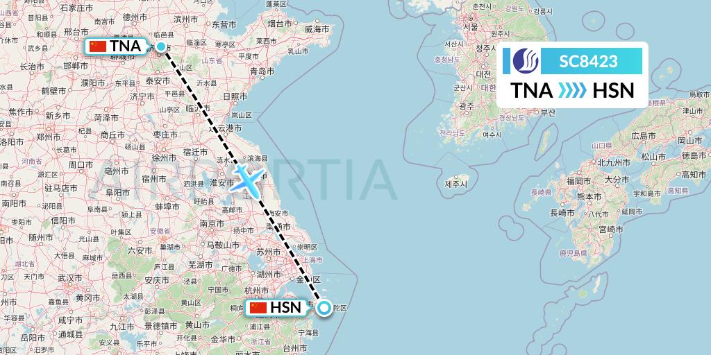 SC8423 Shandong Airlines Flight Map: Jinan to Zhoushan