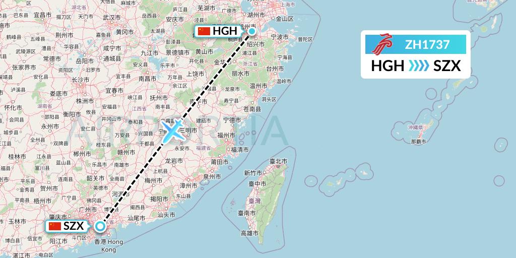 ZH1737 Shenzhen Airlines Flight Map: Hangzhou to Shenzhen