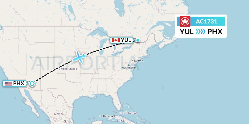 AC1731 Air Canada Flight Map: Montreal to Phoenix
