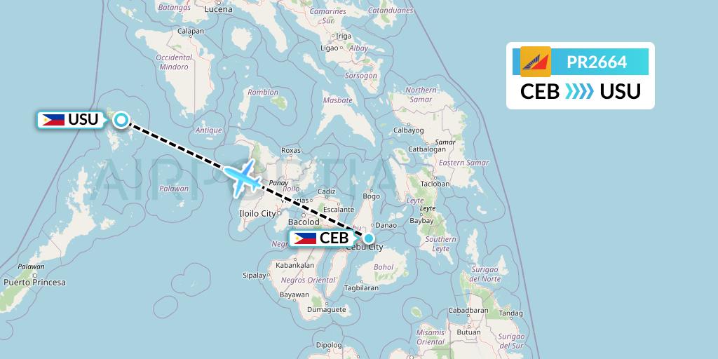 PR2664 Philippine Airlines Flight Map: Cebu to Busuanga