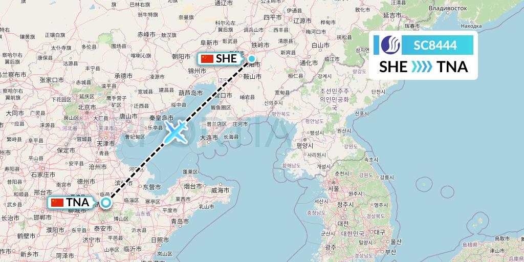 SC8444 Shandong Airlines Flight Map: Shenyang to Jinan