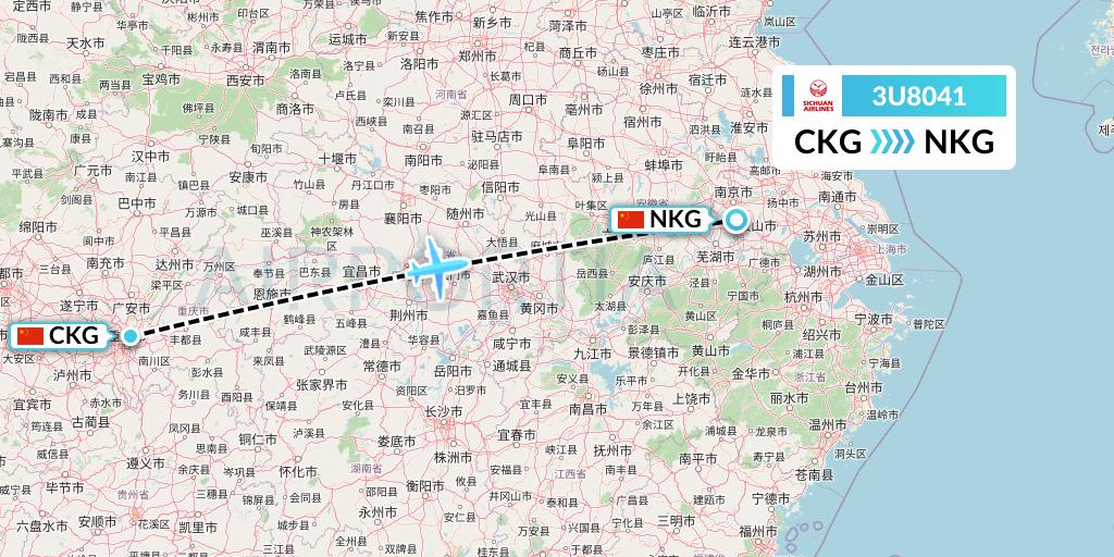3U8041 Sichuan Airlines Flight Map: Chongqing to Nanjing