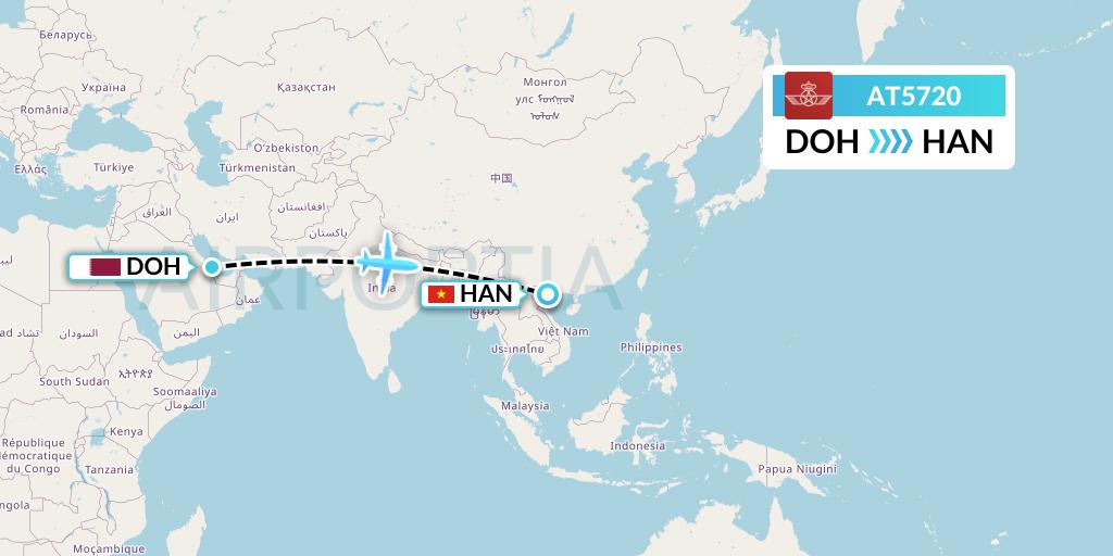AT5720 Royal Air Maroc Flight Map: Doha to Hanoi