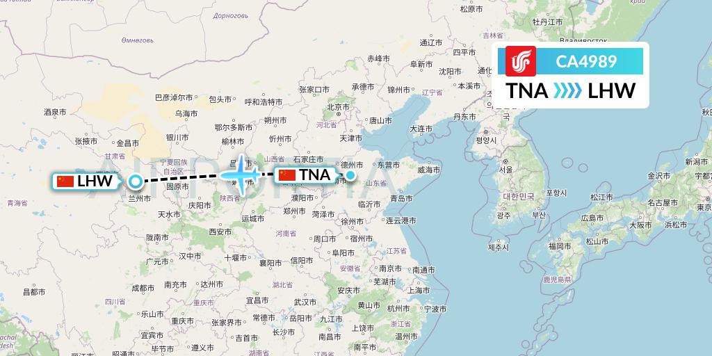 CA4989 Air China Flight Map: Jinan to Lanzhou