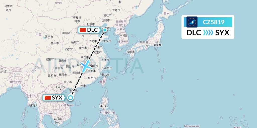 CZ5819 China Southern Airlines Flight Map: Dalian to Sanya