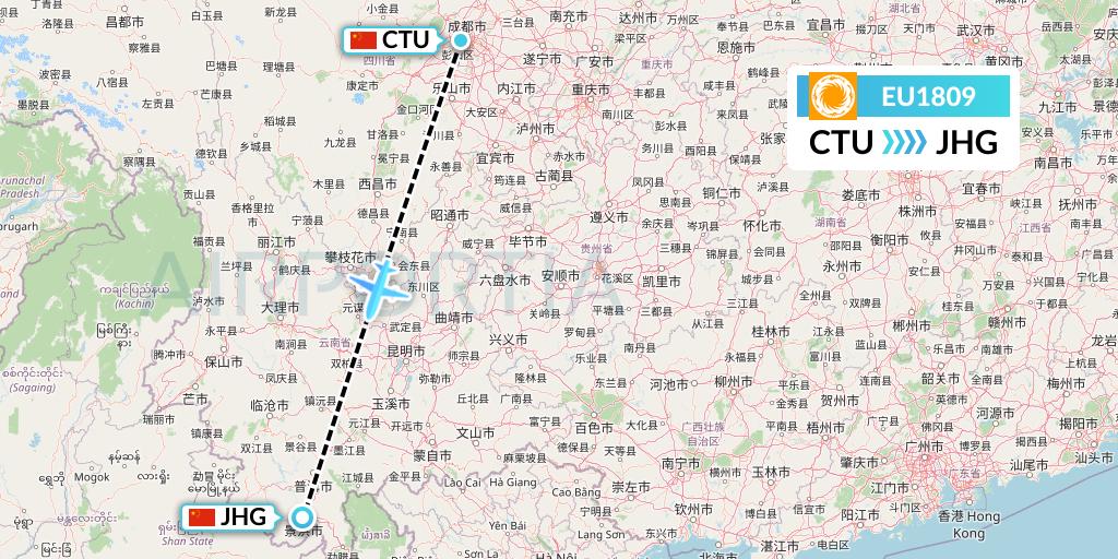 EU1809 Chengdu Airlines Flight Map: Chengdu to Jinghong