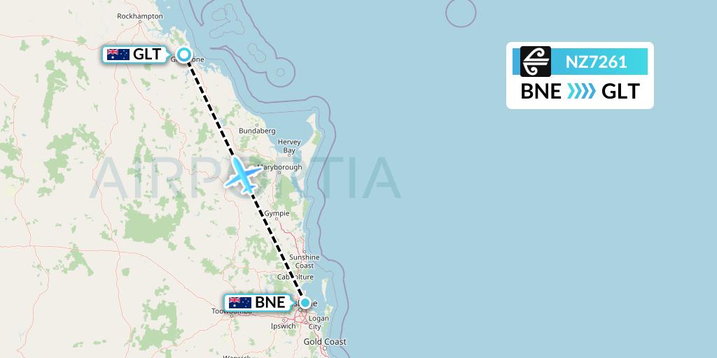 NZ7261 Air New Zealand Flight Map: Brisbane to Gladstone