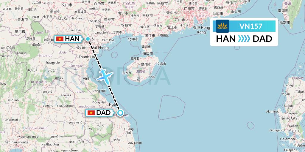 VN157 Vietnam Airlines Flight Map: Hanoi to Da Nang
