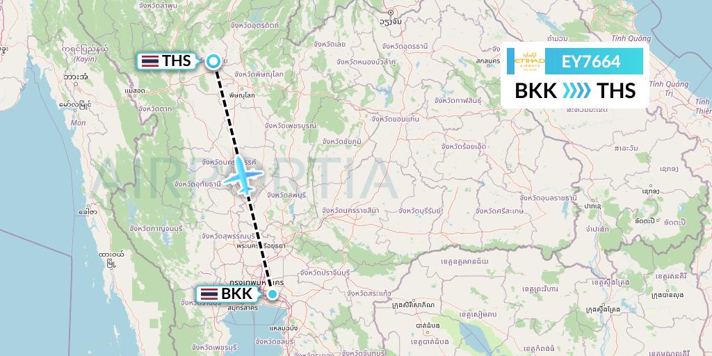 EY7664 Etihad Airways Flight Map: Bangkok to Sukhothai