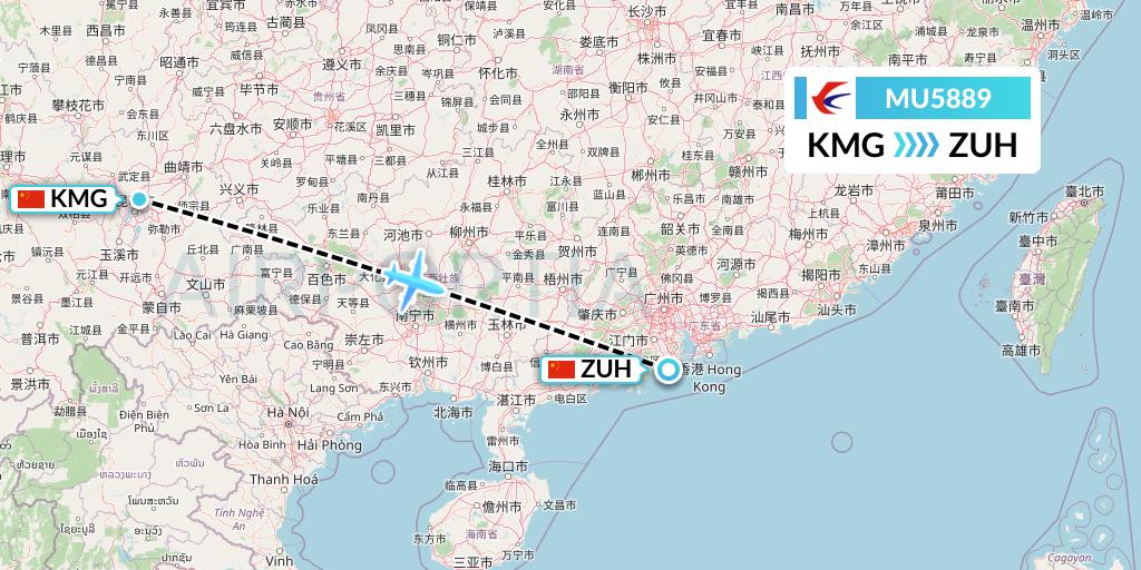 MU5889 China Eastern Airlines Flight Map: Kunming to Zhuhai