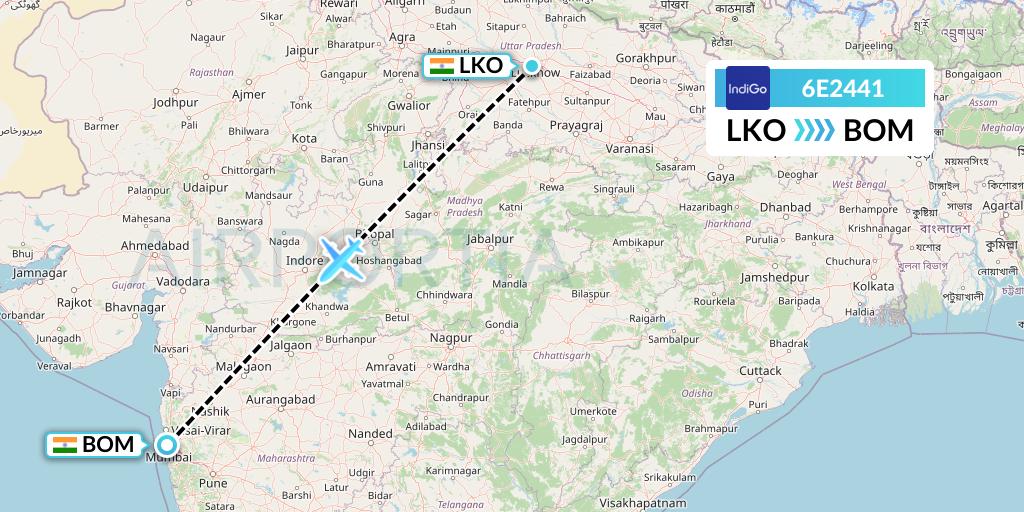 6E2441 IndiGo Airlines Flight Map: Lucknow to Mumbai