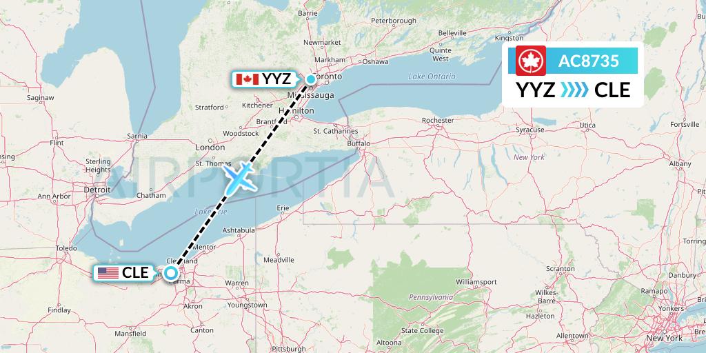 AC8735 Air Canada Flight Map: Toronto to Cleveland