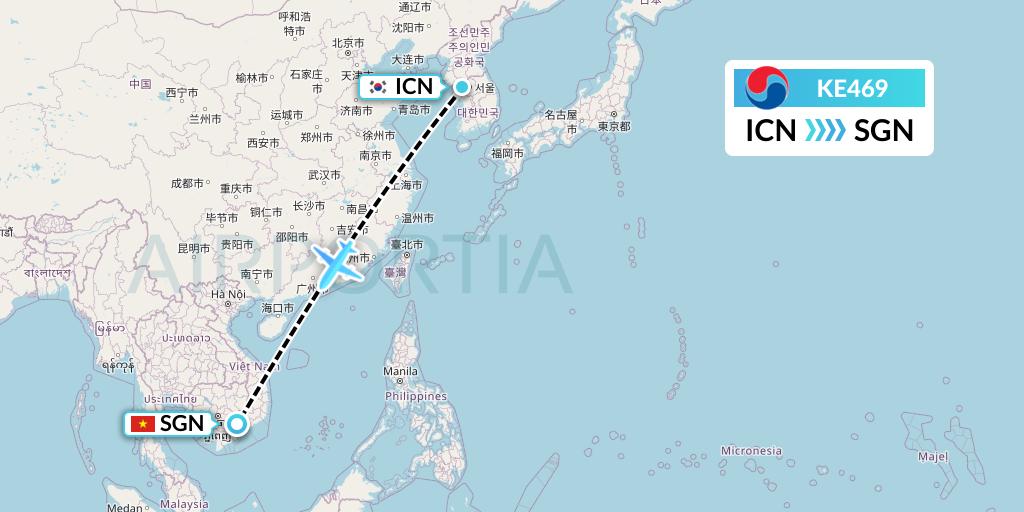 KE469 Korean Air Flight Map: Seoul to Ho Chi Minh City