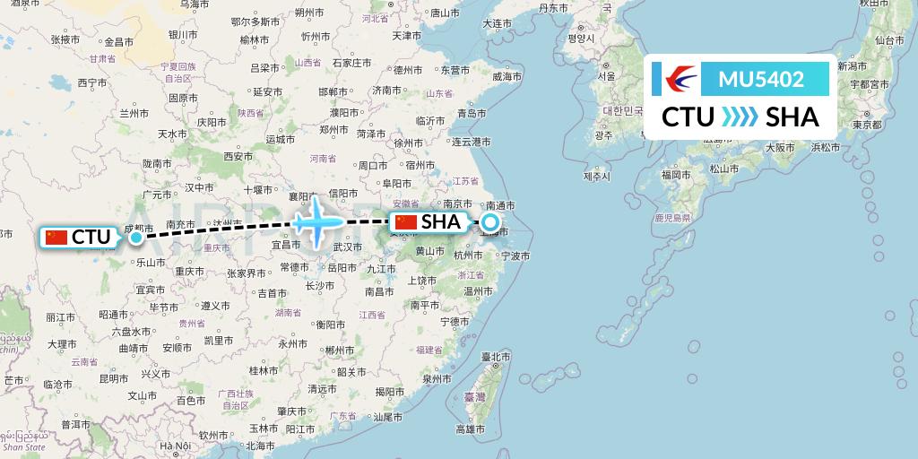 MU5402 China Eastern Airlines Flight Map: Chengdu to Shanghai