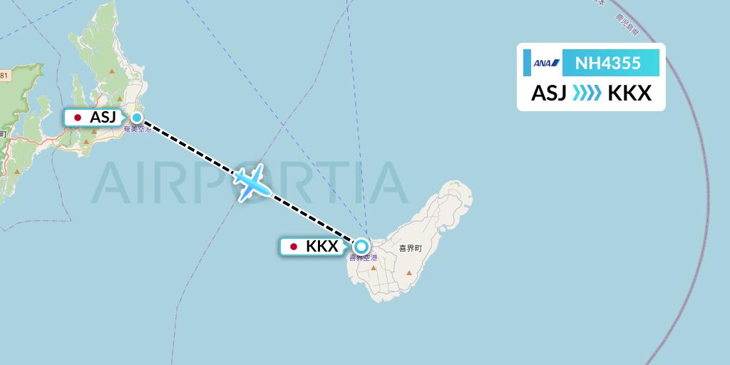 NH4355 All Nippon Airways Flight Map: Amami to Japan