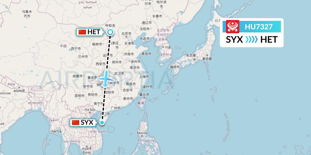 HU7327 Hainan Airlines Flight Map: Sanya to Hohhot