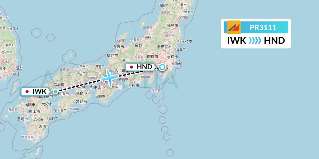 PR3111 Philippine Airlines Flight Map: Iwakuni to Tokyo