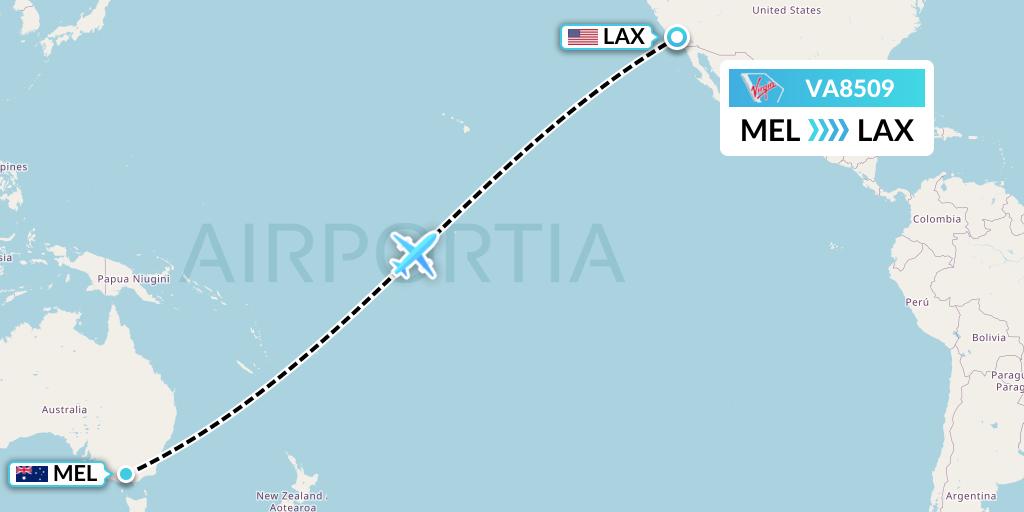 VA8509 Virgin Australia Flight Map: Melbourne to Los Angeles
