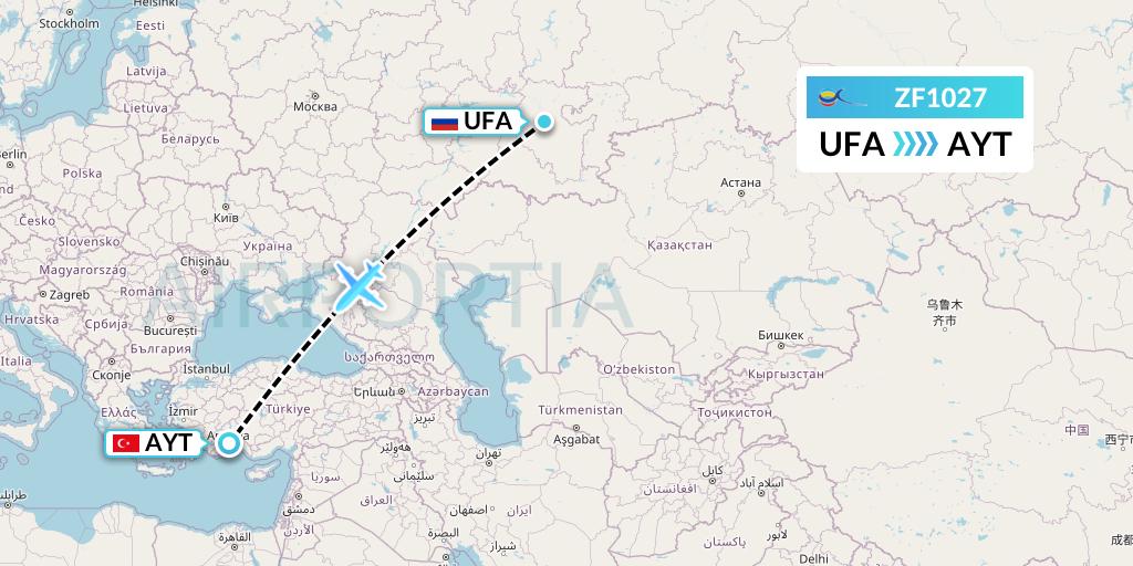 ZF1027 Azur Air Flight Map: Ufa to Antalya