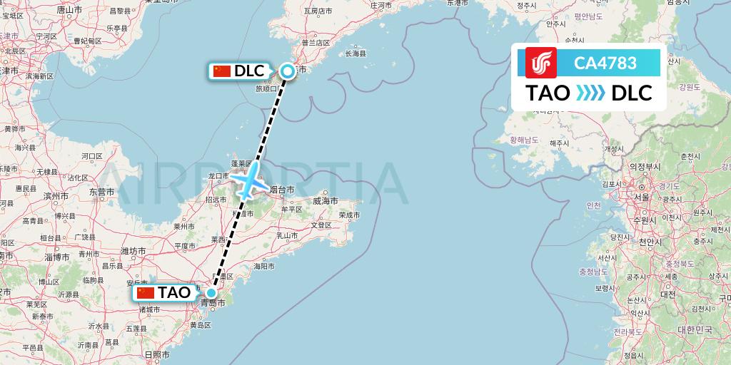 CA4783 Air China Flight Map: Qingdao to Dalian