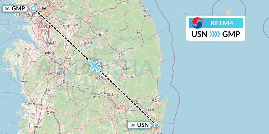 KE1844 Korean Air Flight Map: Ulsan to Seoul