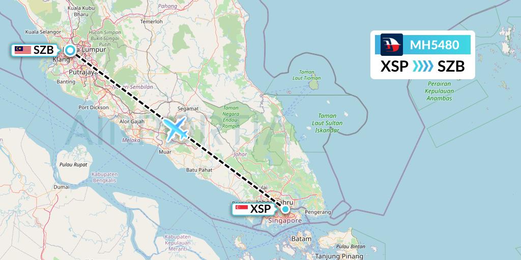 MH5480 Malaysia Airlines Flight Map: Seletar to Kuala Lumpur