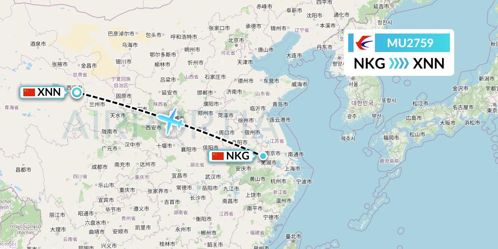 MU2759 China Eastern Airlines Flight Map: Nanjing to Xining